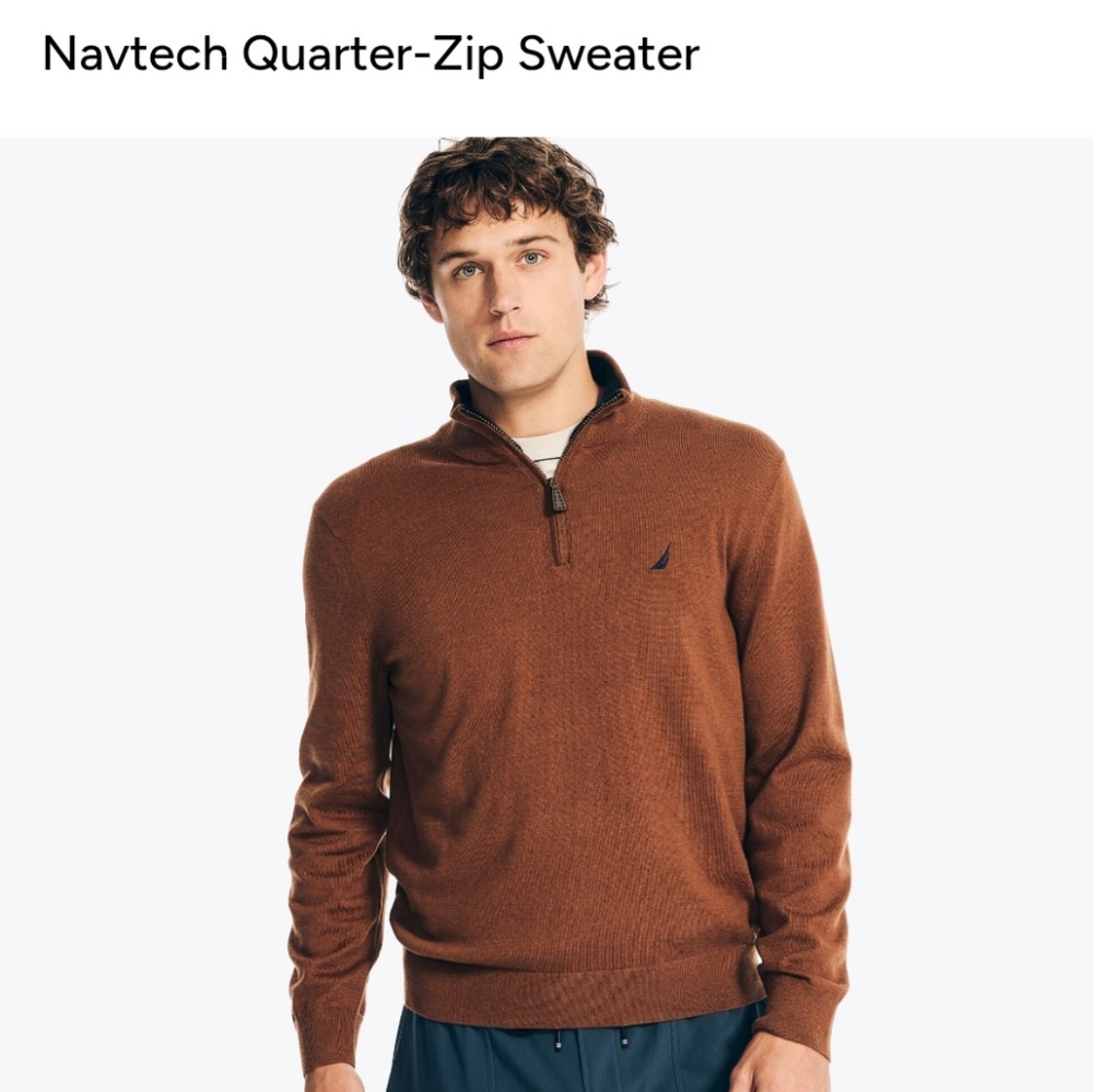 Nautica Men's Navtech Quarter-Zip Sweater - Brown